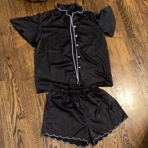 Women's Black Satin Pajama Set